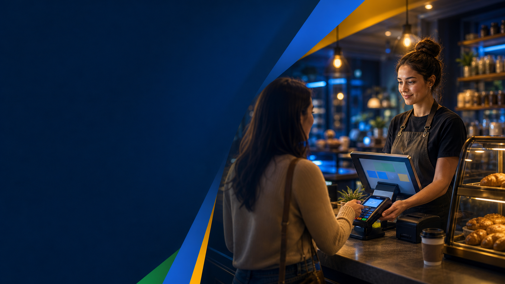 Cafe checkout payment moment with POS technology